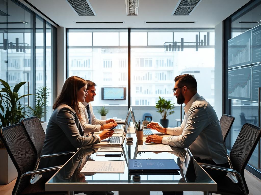 Equipe de contadores profissionais da GER Gestão de Resultados colaborando em um escritório moderno